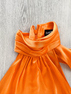 DAVID KOMA Orange Satin High Neck Drape Detail Sleeveless Top - House Of Huntington