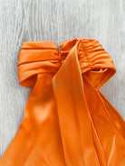 DAVID KOMA Orange Satin High Neck Drape Detail Sleeveless Top - House Of Huntington