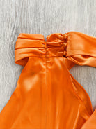 DAVID KOMA Orange Satin High Neck Drape Detail Sleeveless Top - House Of Huntington