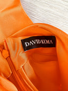 DAVID KOMA Orange Satin High Neck Drape Detail Sleeveless Top - House Of Huntington