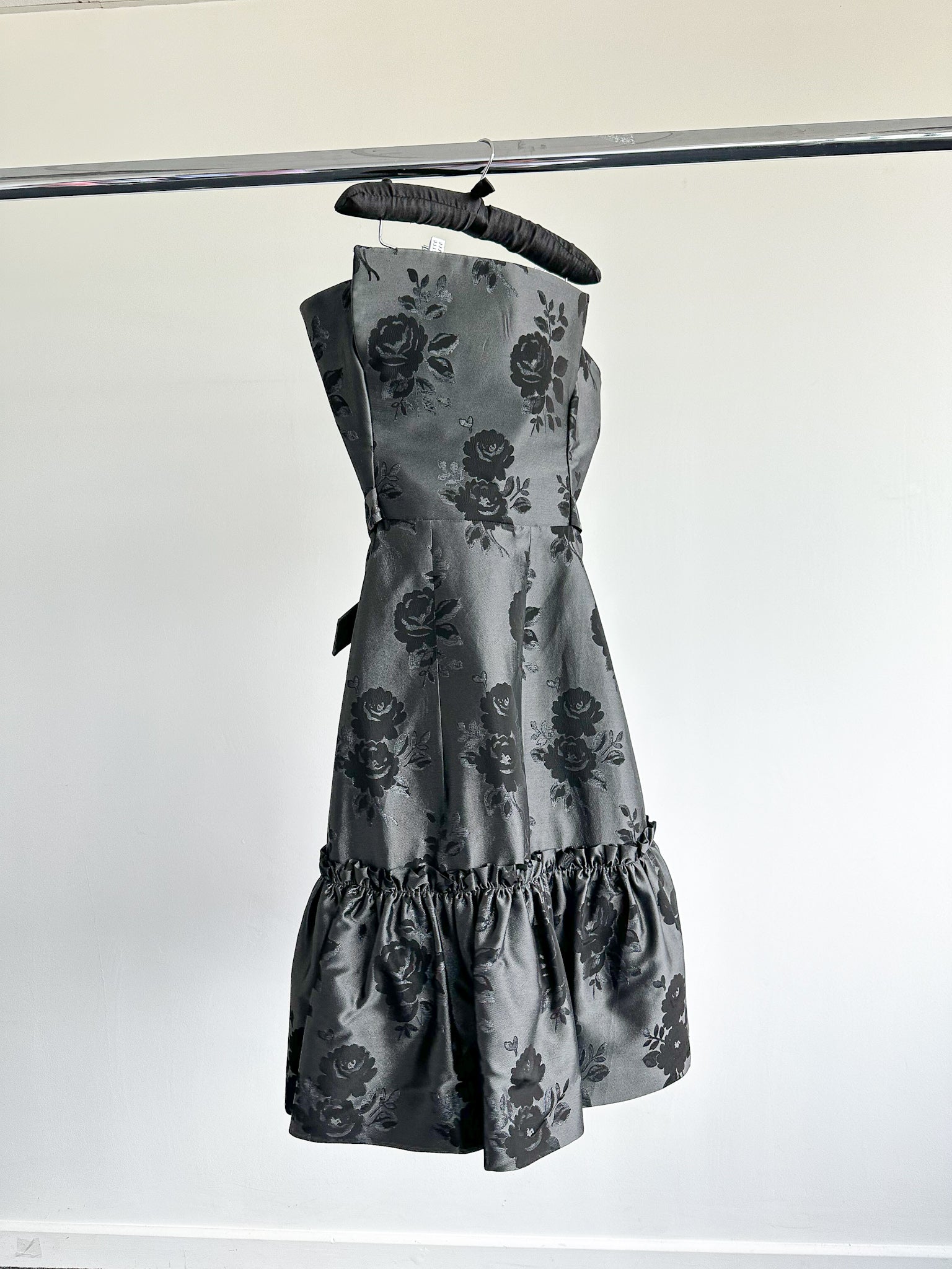 The Vampire's Wife Endurance Black Floral Jacquard Satin Strapless Dress - House Of Huntington
