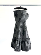 The Vampire's Wife Endurance Black Floral Jacquard Satin Strapless Dress - House Of Huntington