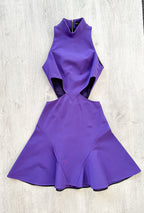 DAVID KOMA Purple Cut-out Waist Fit Flare Skater Dress - House Of Huntington