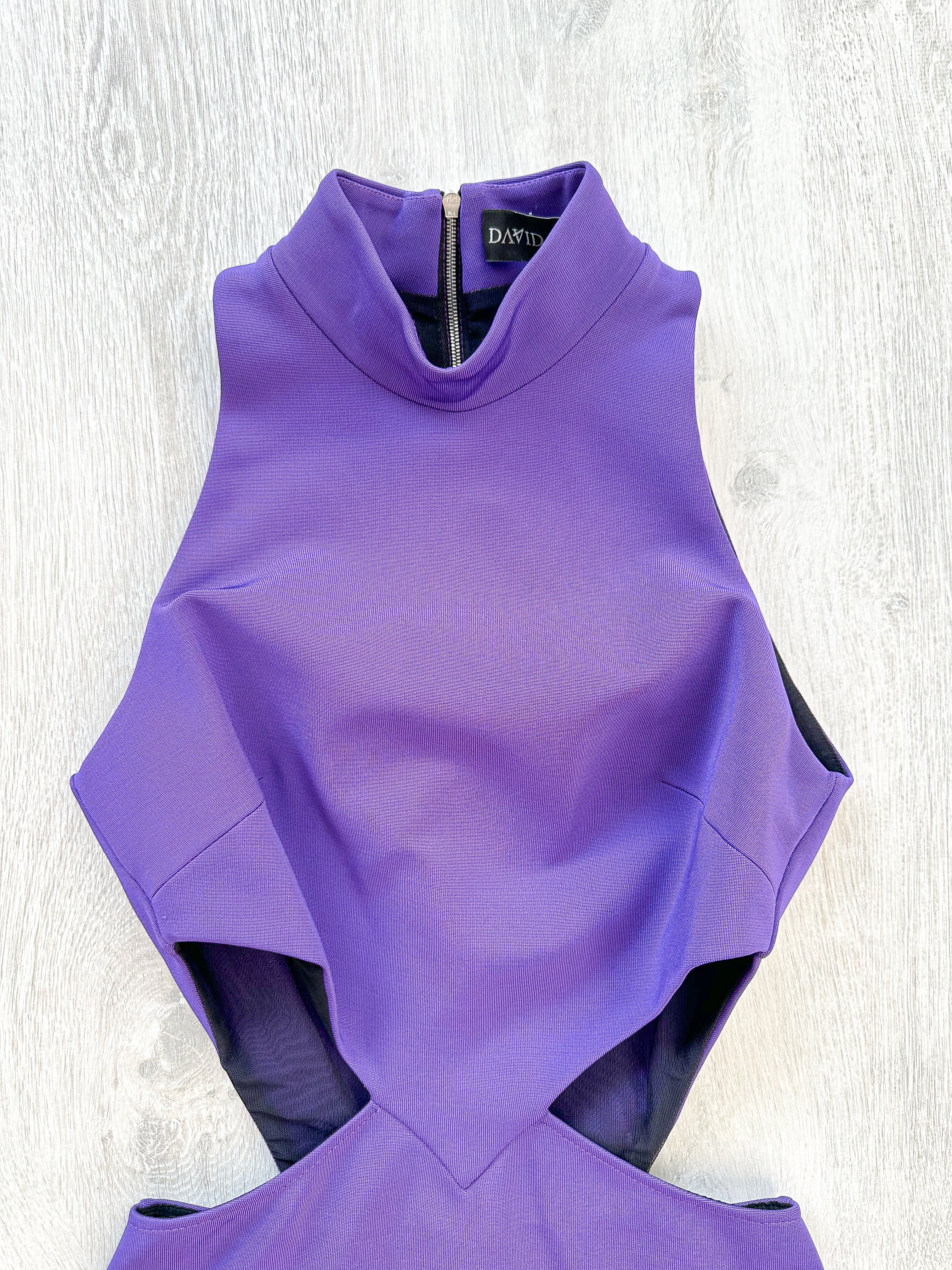 DAVID KOMA Purple Cut-out Waist Fit Flare Skater Dress - House Of Huntington