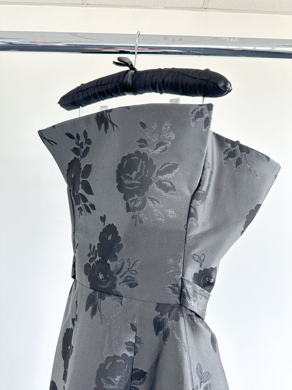 The Vampire's Wife Endurance Black Floral Jacquard Satin Strapless Dress - House Of Huntington