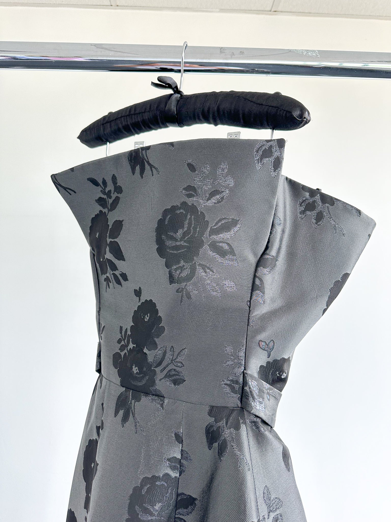 The Vampire's Wife Endurance Black Floral Jacquard Satin Strapless Dress - House Of Huntington
