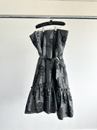 The Vampire's Wife Endurance Black Floral Jacquard Satin Strapless Dress - House Of Huntington