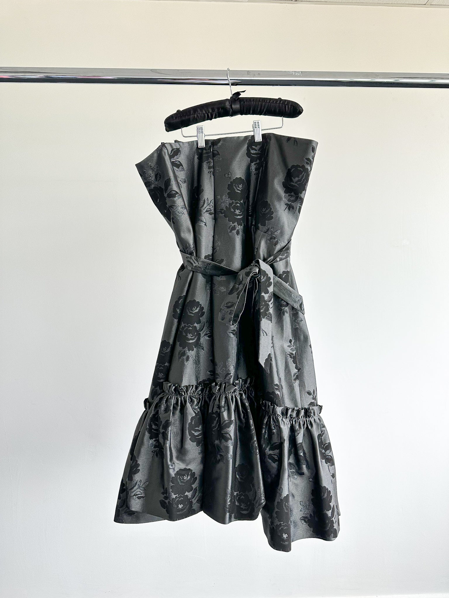 The Vampire's Wife Endurance Black Floral Jacquard Satin Strapless Dress - House Of Huntington