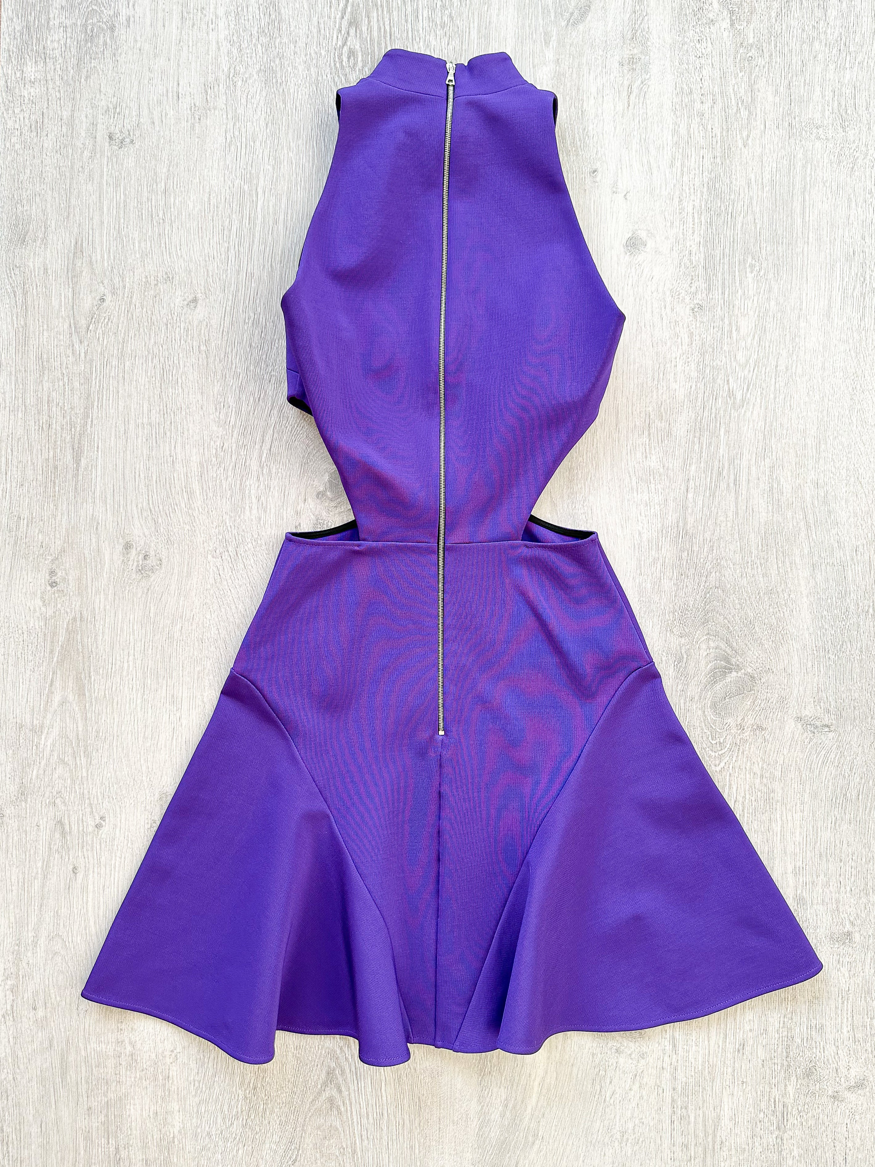 DAVID KOMA Purple Cut-out Waist Fit Flare Skater Dress - House Of Huntington