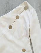 DAVID KOMA White One Shoulder High Leg Cut Button Detail Crepe Midi Dress - House Of Huntington