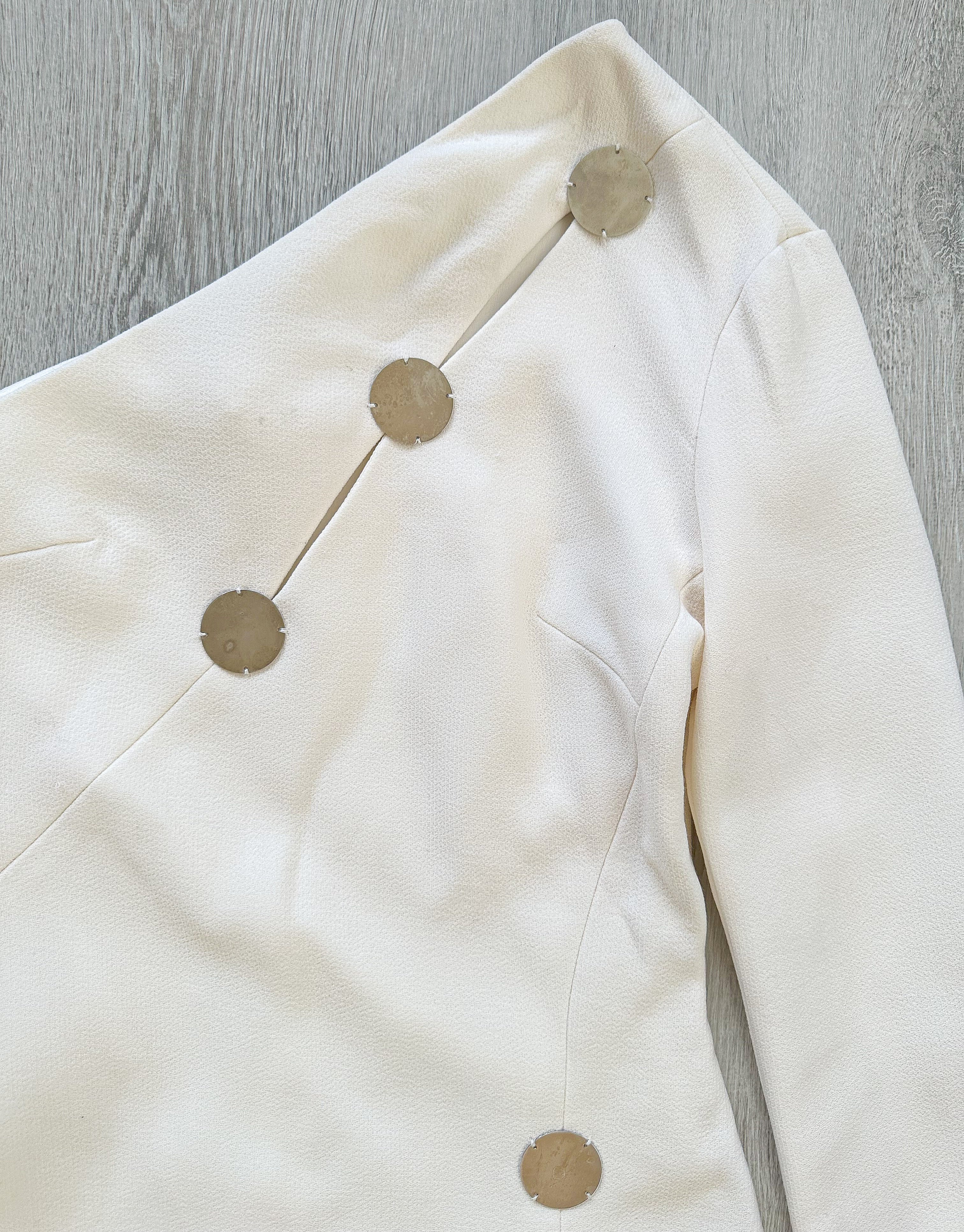 DAVID KOMA White One Shoulder High Leg Cut Button Detail Crepe Midi Dress - House Of Huntington