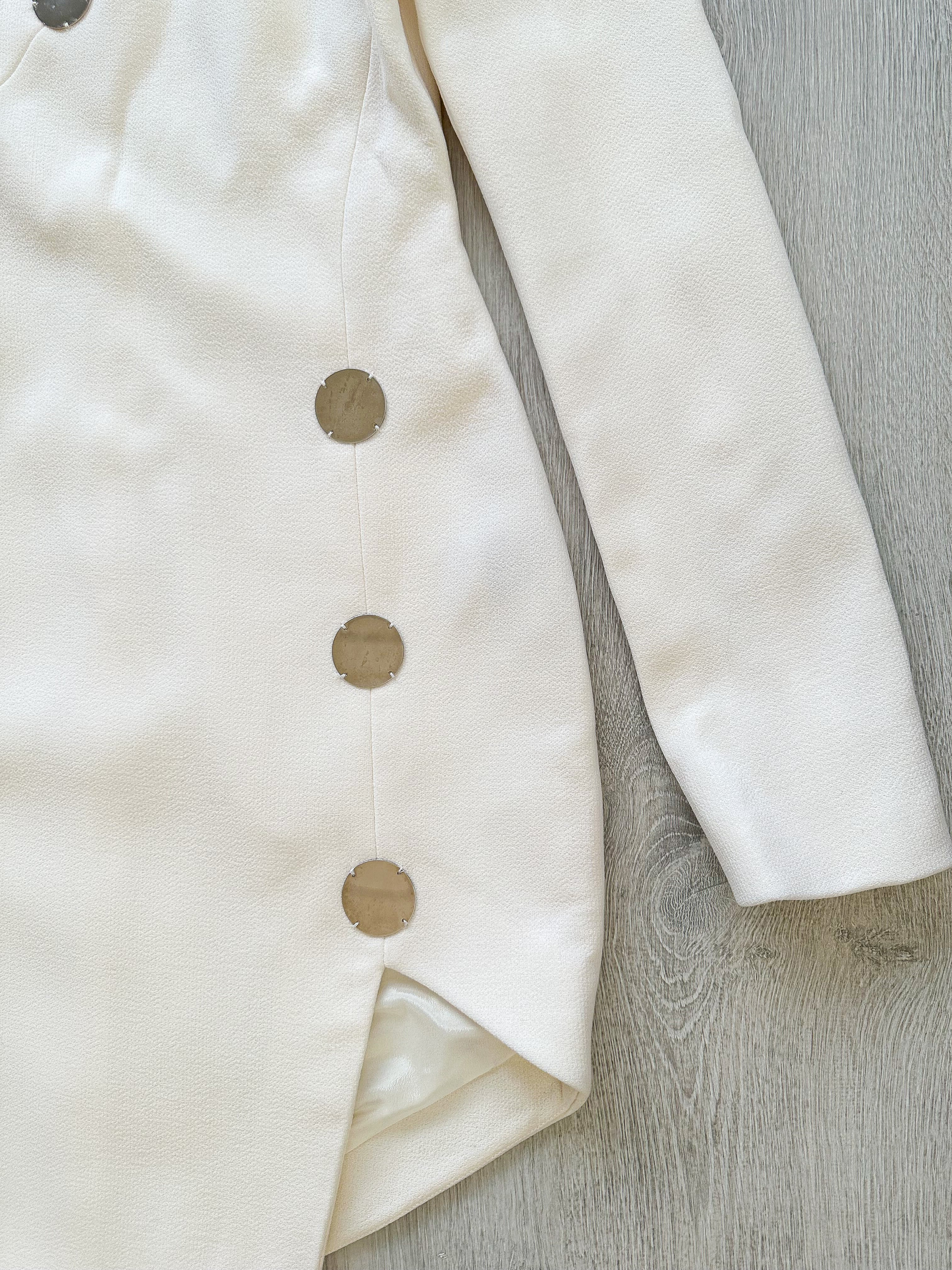 DAVID KOMA White One Shoulder High Leg Cut Button Detail Crepe Midi Dress - House Of Huntington