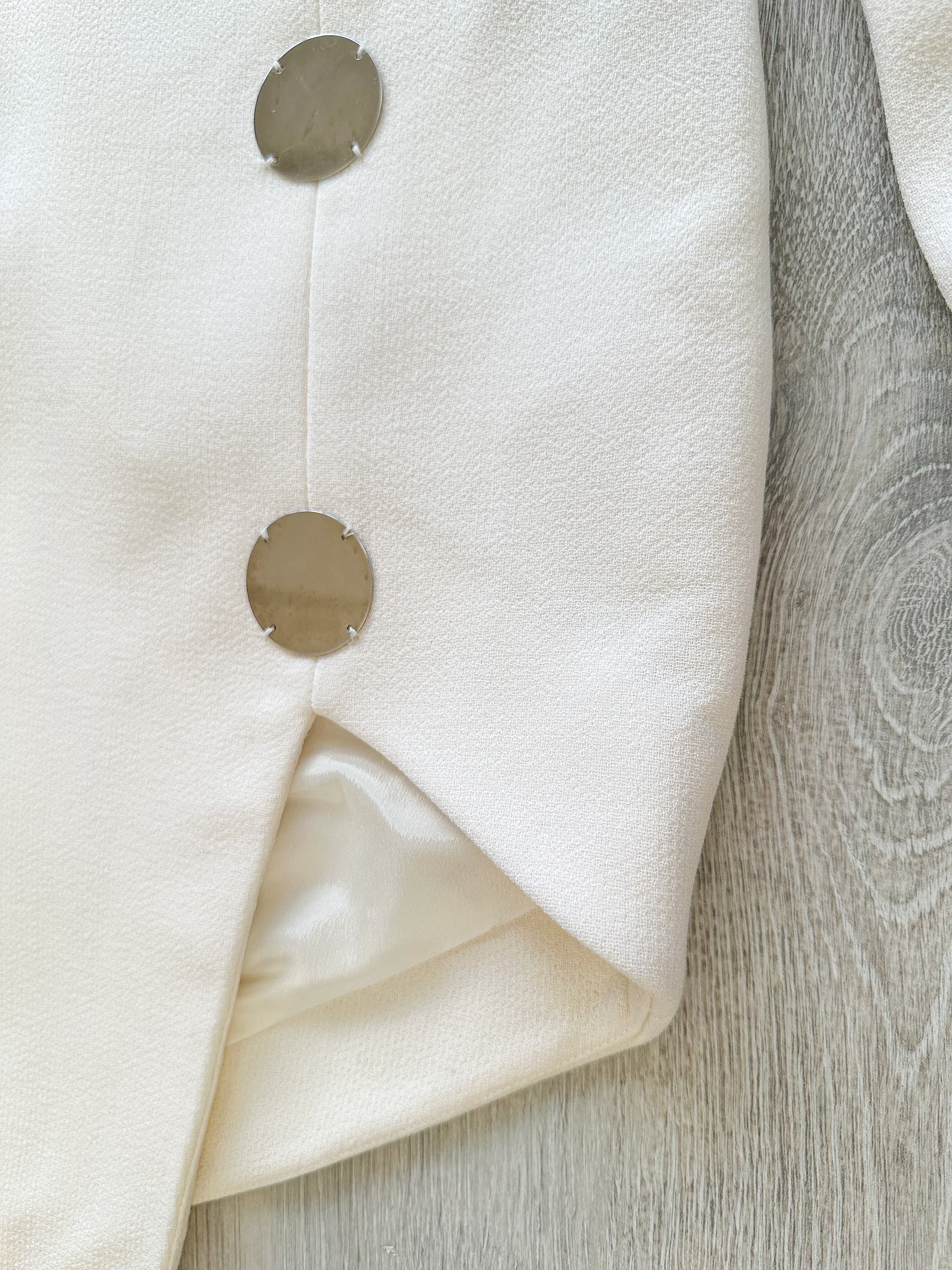 DAVID KOMA White One Shoulder High Leg Cut Button Detail Crepe Midi Dress - House Of Huntington