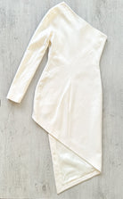 DAVID KOMA White One Shoulder High Leg Cut Button Detail Crepe Midi Dress - House Of Huntington