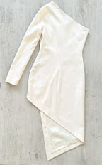 DAVID KOMA White One Shoulder High Leg Cut Button Detail Crepe Midi Dress - House Of Huntington