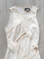 DAVID KOMA White Crepe Leather Applique Mesh Detail Sleeveless Dress - House Of Huntington