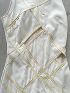 DAVID KOMA White Crepe Leather Applique Mesh Detail Sleeveless Dress - House Of Huntington