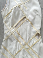 DAVID KOMA White Crepe Leather Applique Mesh Detail Sleeveless Dress - House Of Huntington