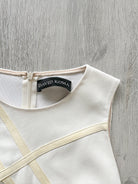 DAVID KOMA White Crepe Leather Applique Mesh Detail Sleeveless Dress - House Of Huntington
