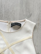 DAVID KOMA White Crepe Leather Applique Mesh Detail Sleeveless Dress - House Of Huntington