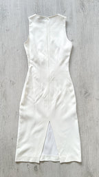 DAVID KOMA White Crepe Leather Applique Mesh Detail Sleeveless Dress - House Of Huntington