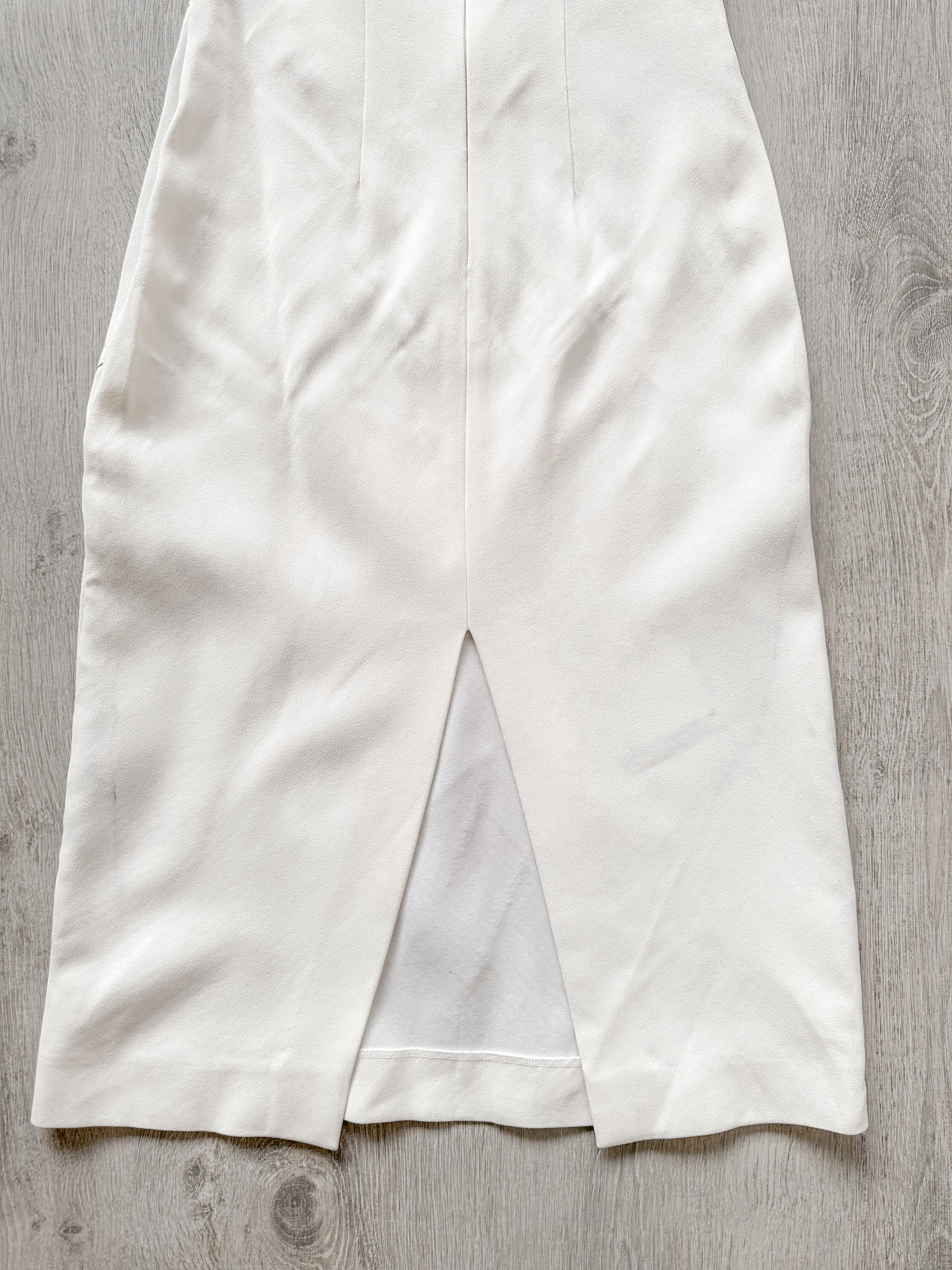 DAVID KOMA White Crepe Leather Applique Mesh Detail Sleeveless Dress - House Of Huntington