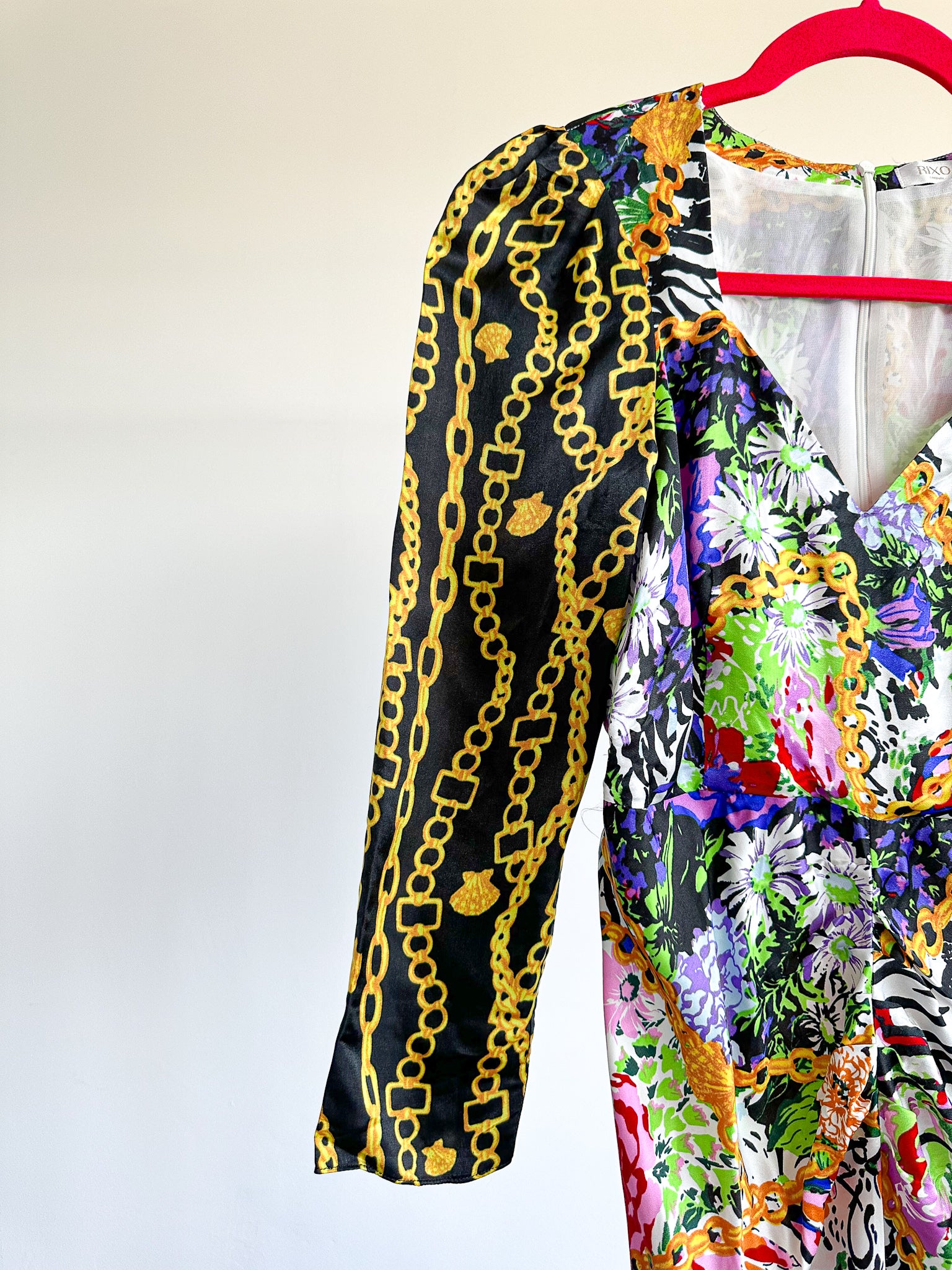 Rixo London Madonna Silk Floral Chain Mixed Satin Wrap Dress - House Of Huntington