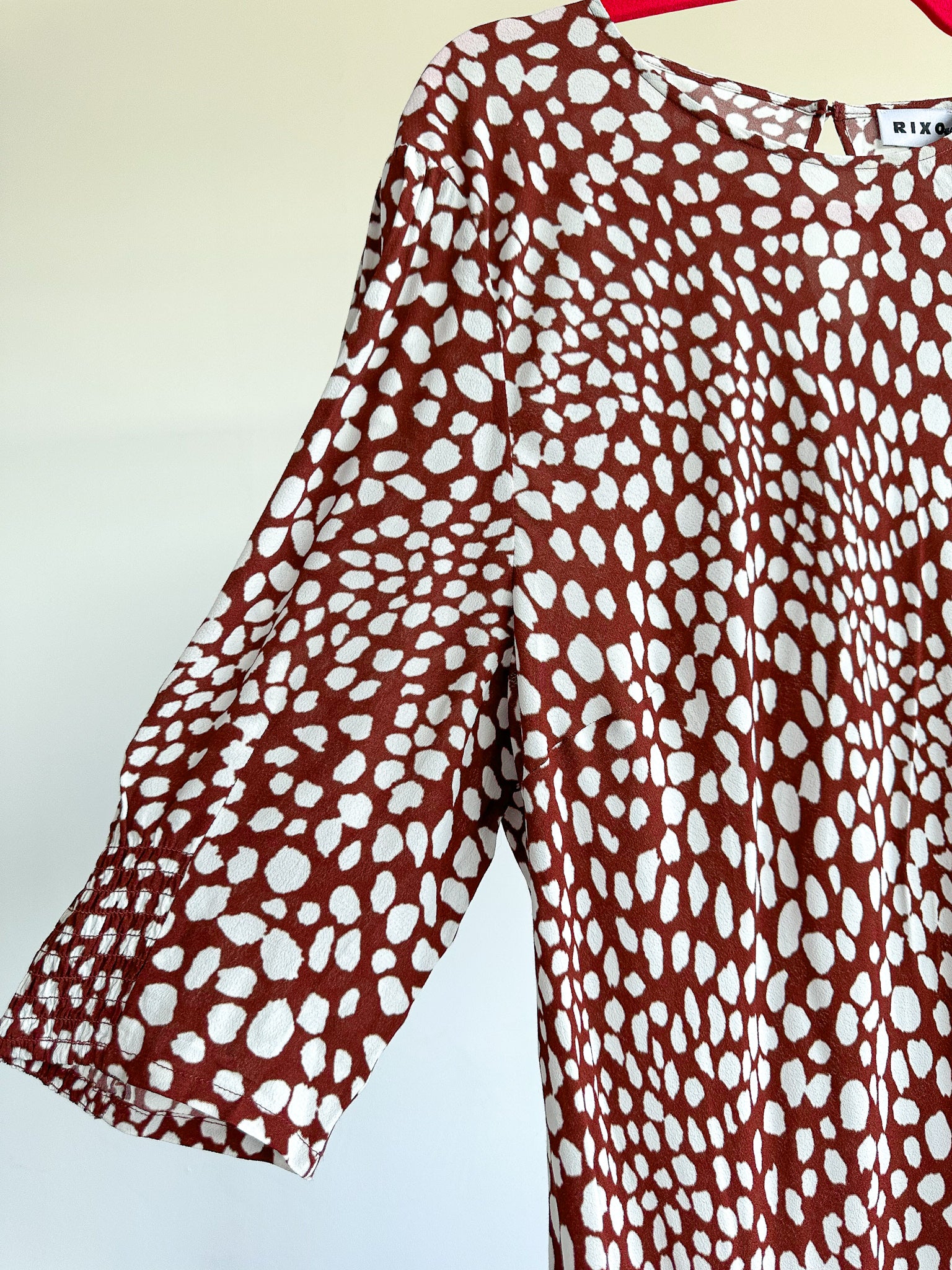 Rixo London Jess Spotted Puff Sleeve Brown Summer Maxi Dress - House Of Huntington