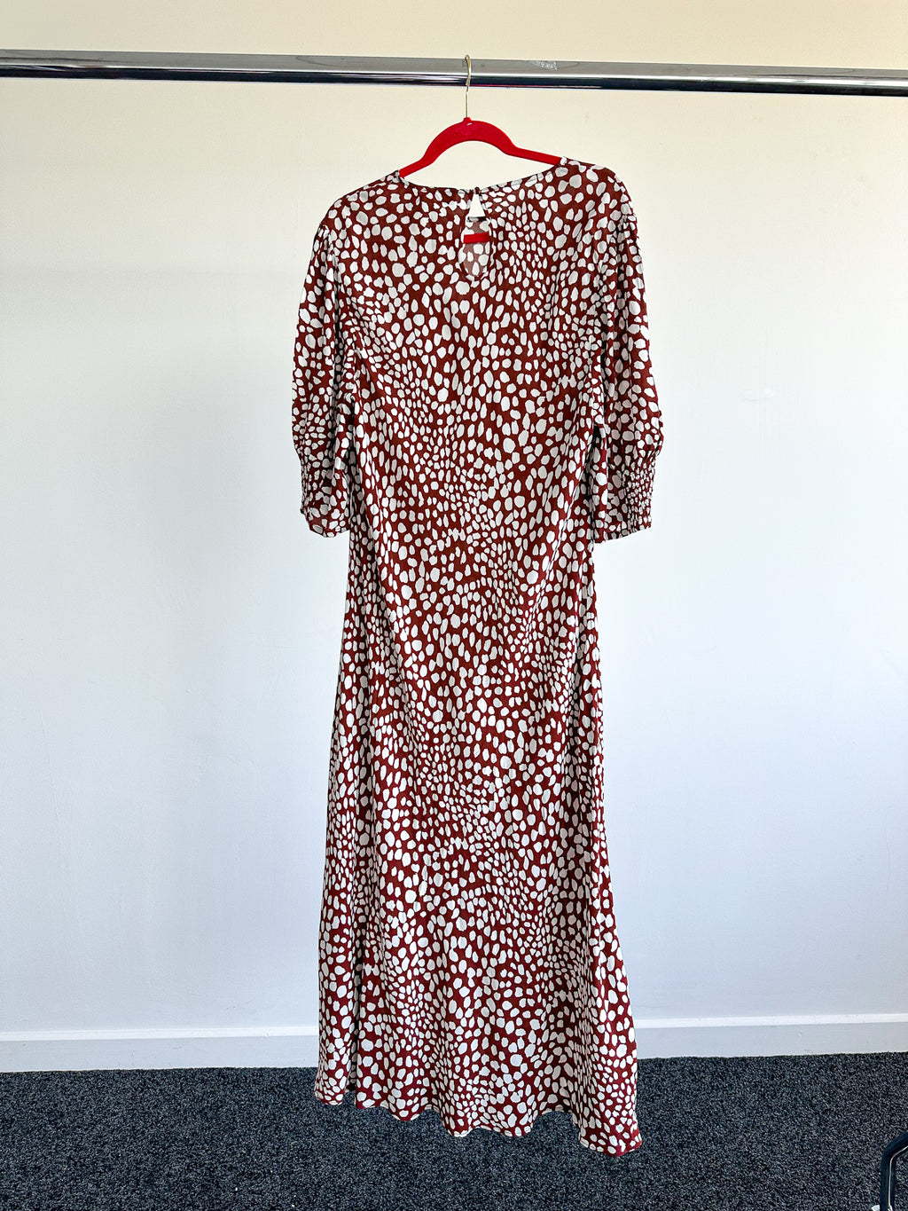 Rixo London Jess Spotted Puff Sleeve Brown Summer Maxi Dress - House Of Huntington