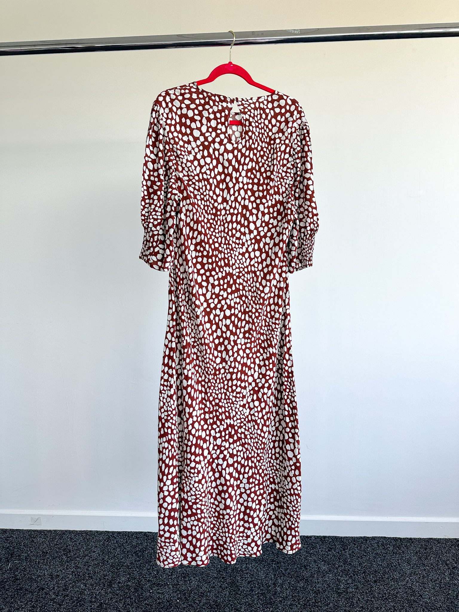 Rixo London Jess Spotted Puff Sleeve Brown Summer Maxi Dress - House Of Huntington