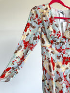 Rixo London Jules Poppies Floral Print Button Front V-Neck Summer Mini Dress - House Of Huntington