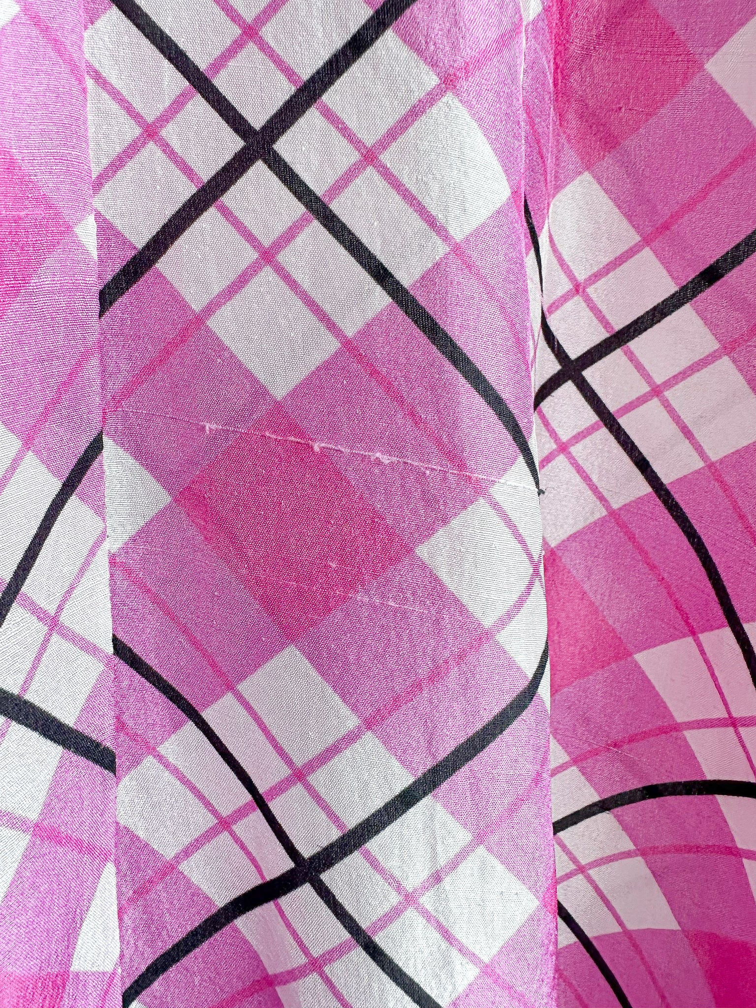 RIXO London Mariana Pink Check Print Ruffle Neck Silk Midi Dress - House Of Huntington