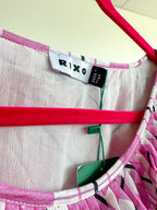 RIXO London Mariana Pink Check Print Ruffle Neck Silk Midi Dress - House Of Huntington