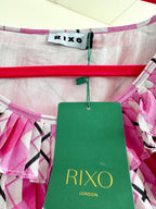 RIXO London Mariana Pink Check Print Ruffle Neck Silk Midi Dress - House Of Huntington