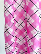 RIXO London Mariana Pink Check Print Ruffle Neck Silk Midi Dress - House Of Huntington