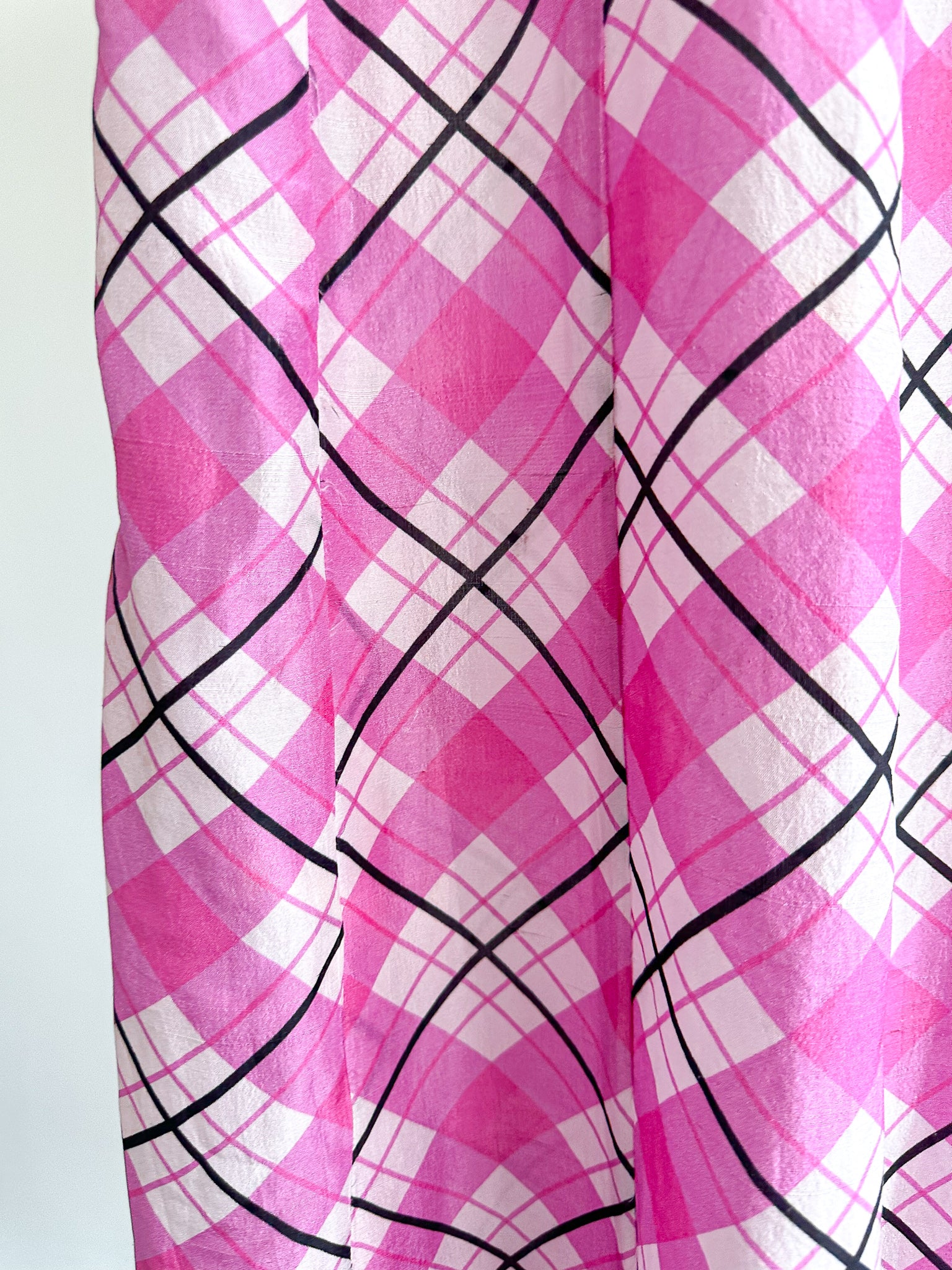 RIXO London Mariana Pink Check Print Ruffle Neck Silk Midi Dress - House Of Huntington