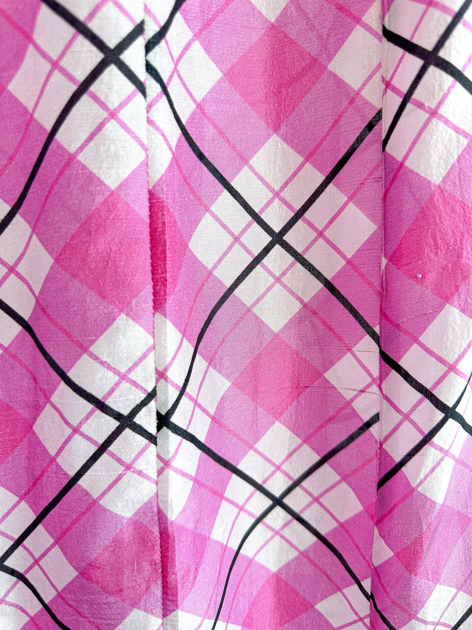 RIXO London Mariana Pink Check Print Ruffle Neck Silk Midi Dress - House Of Huntington