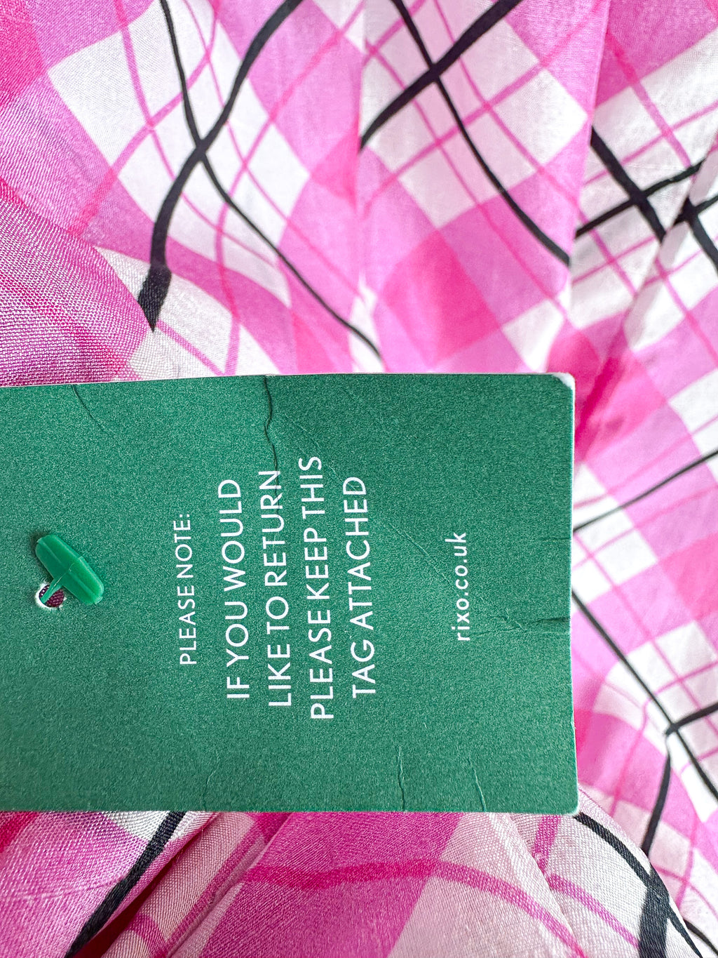 RIXO London Mariana Pink Check Print Ruffle Neck Silk Midi Dress - House Of Huntington