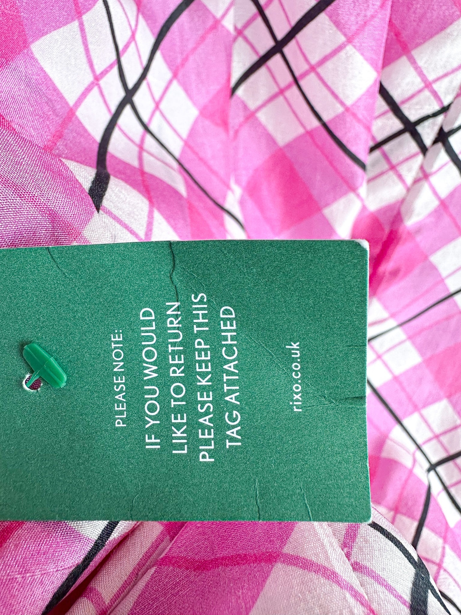 RIXO London Mariana Pink Check Print Ruffle Neck Silk Midi Dress - House Of Huntington