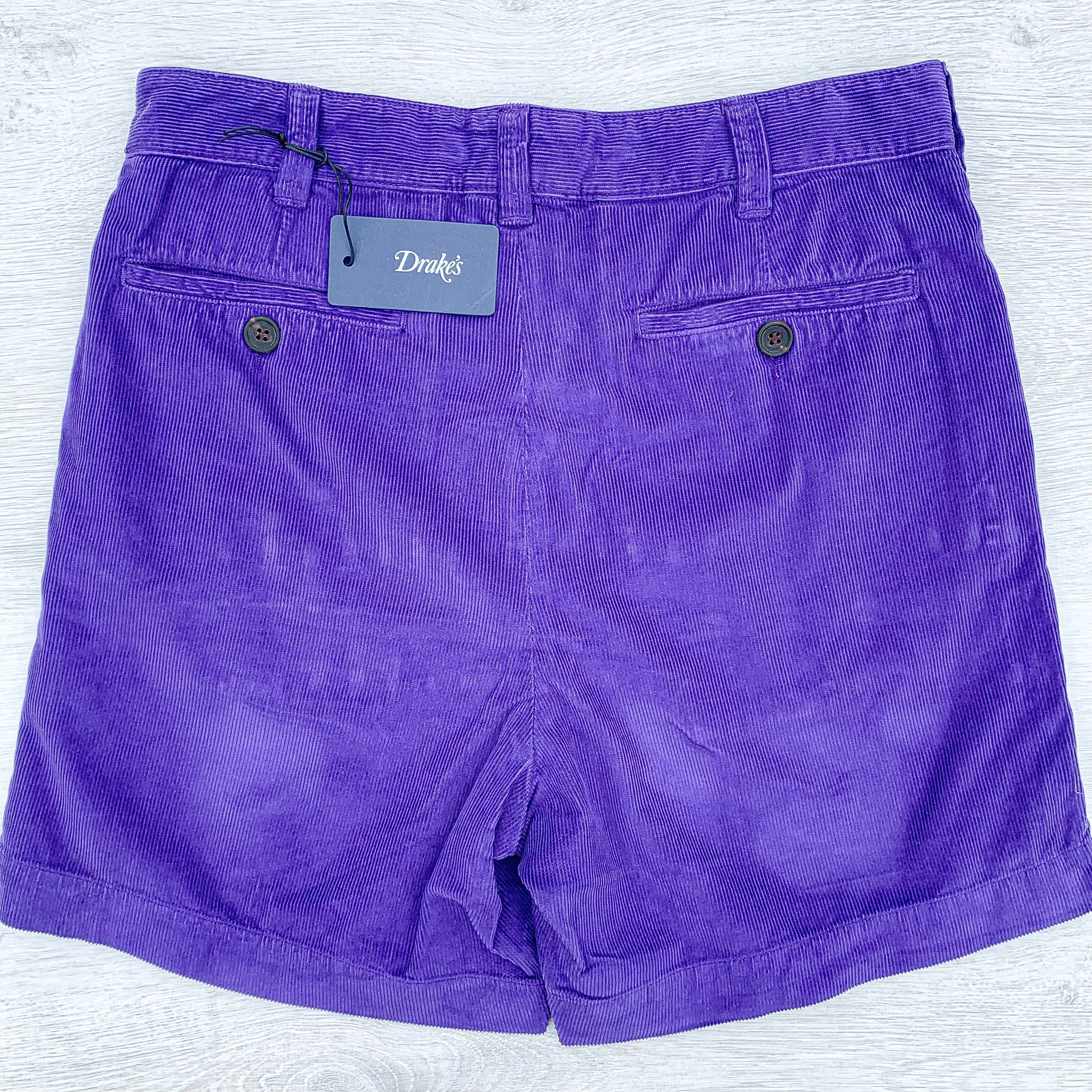 Drake's Purple Needle Cord Cotton Corduroy Chino Shorts - House Of Huntington