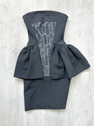 DAVID KOMA Black Peplum Print Front Strapless Dress - House Of Huntington
