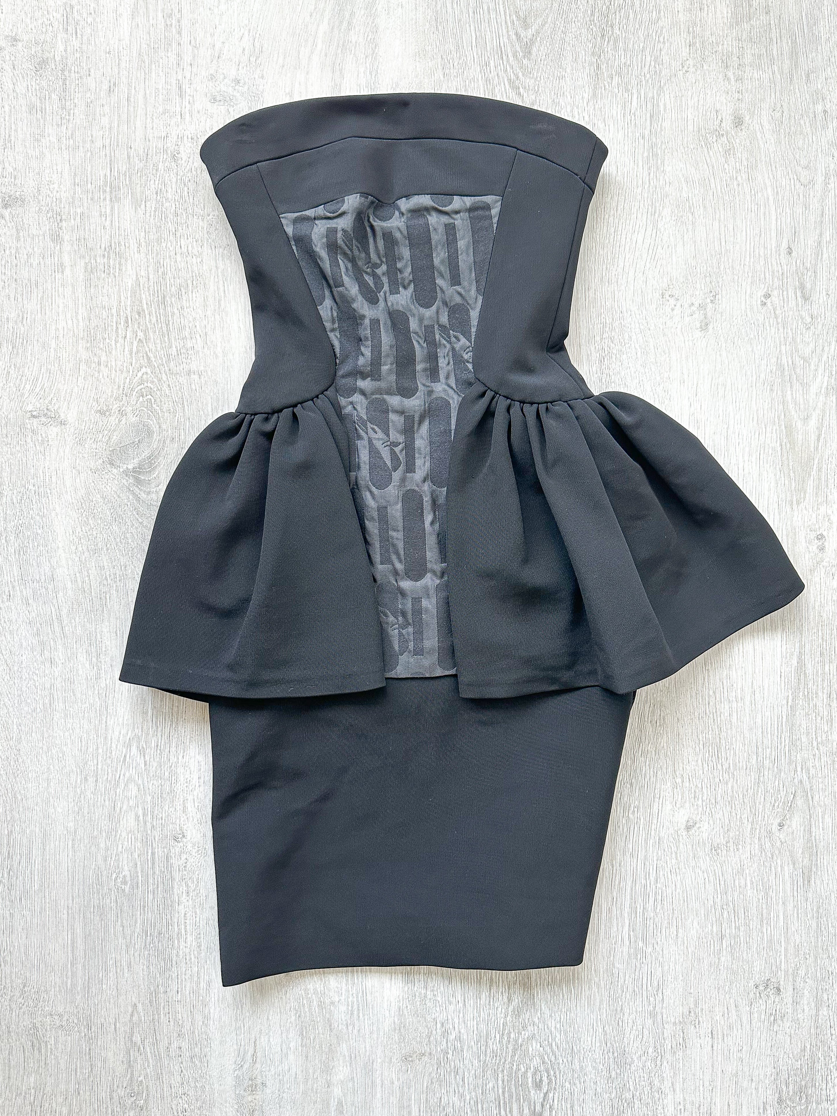 DAVID KOMA Black Peplum Print Front Strapless Dress - House Of Huntington