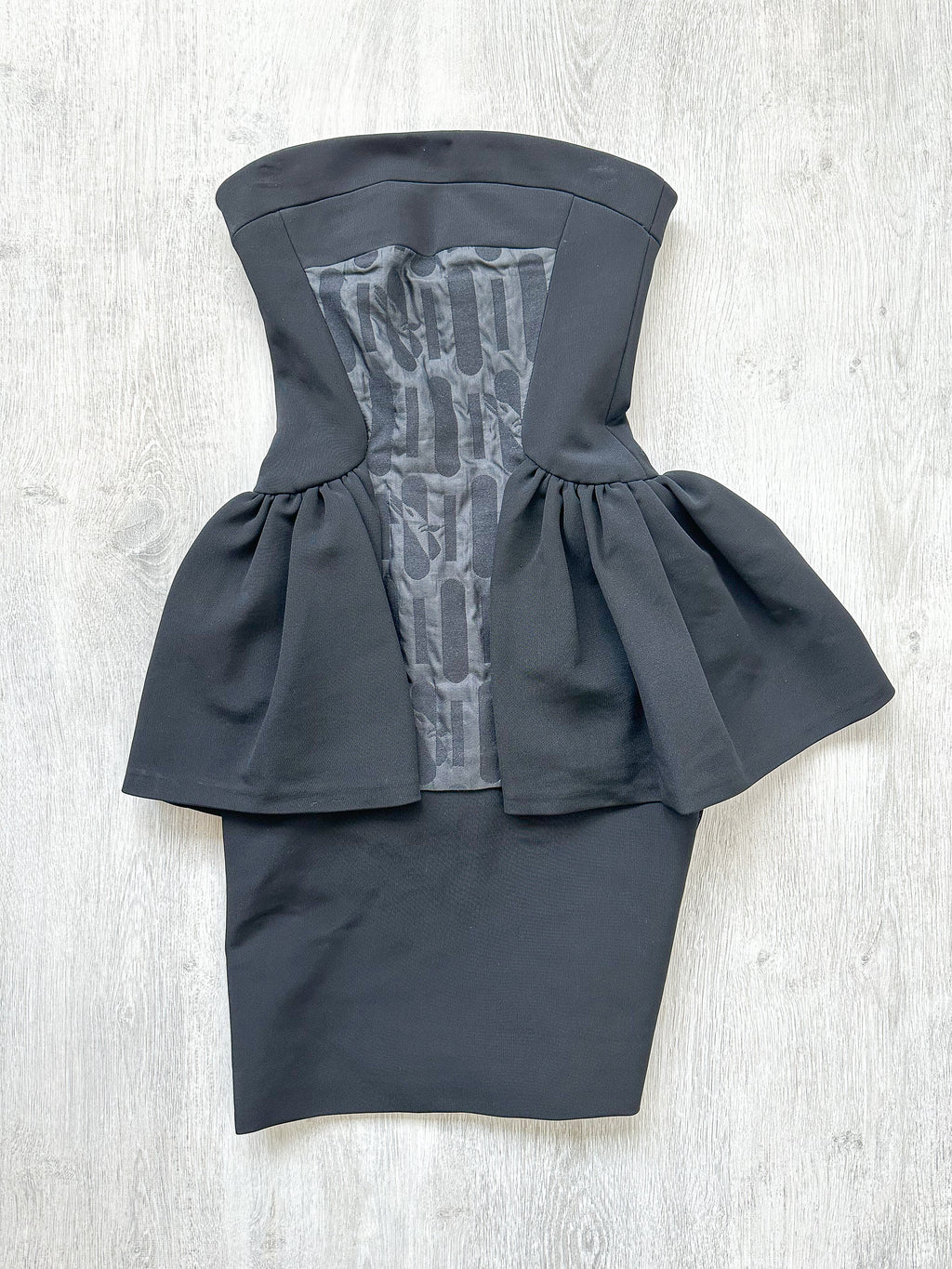 DAVID KOMA Black Peplum Print Front Strapless Dress - House Of Huntington