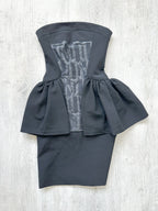 DAVID KOMA Black Peplum Print Front Strapless Dress - House Of Huntington