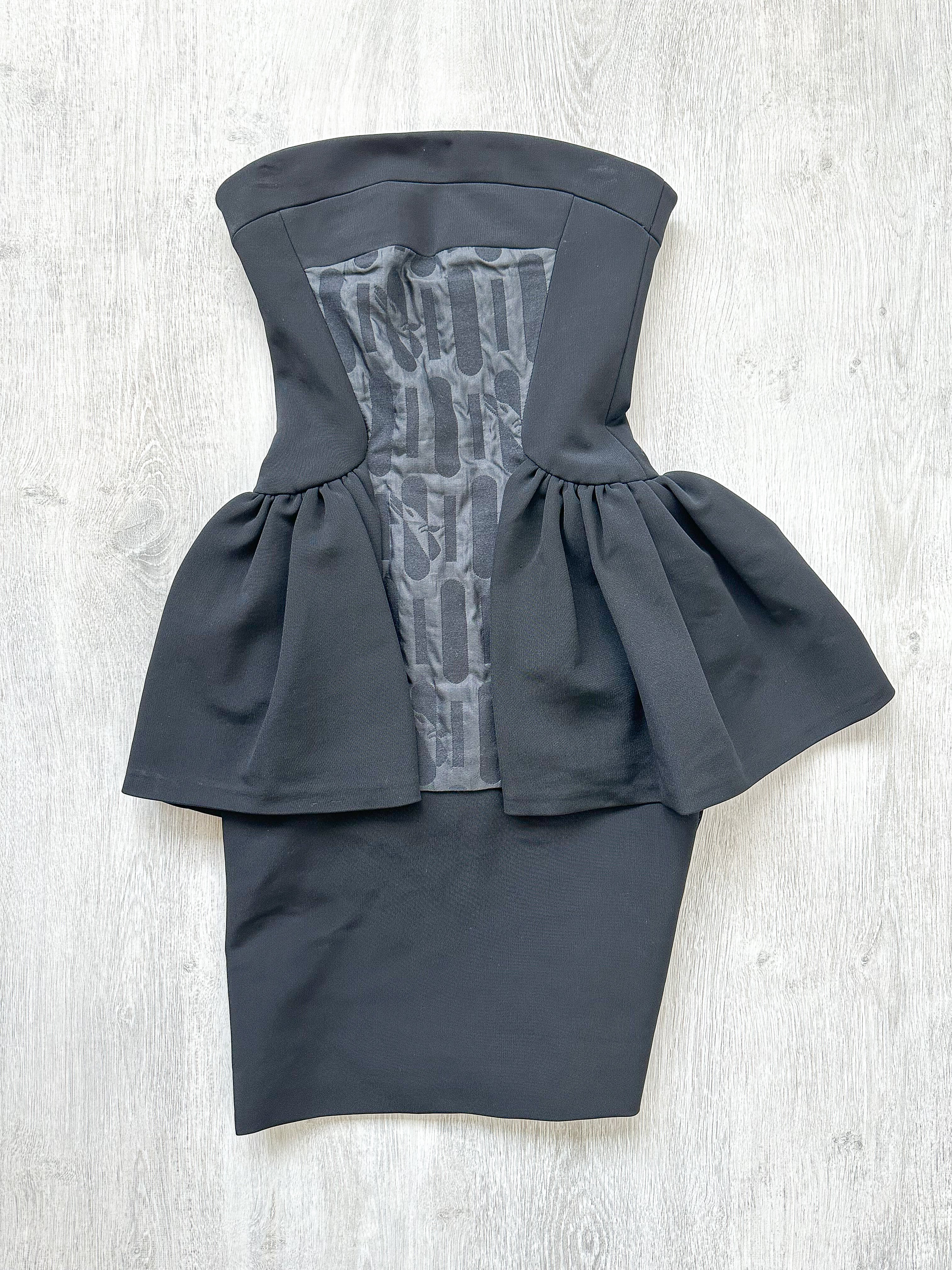 DAVID KOMA Black Peplum Print Front Strapless Dress - House Of Huntington