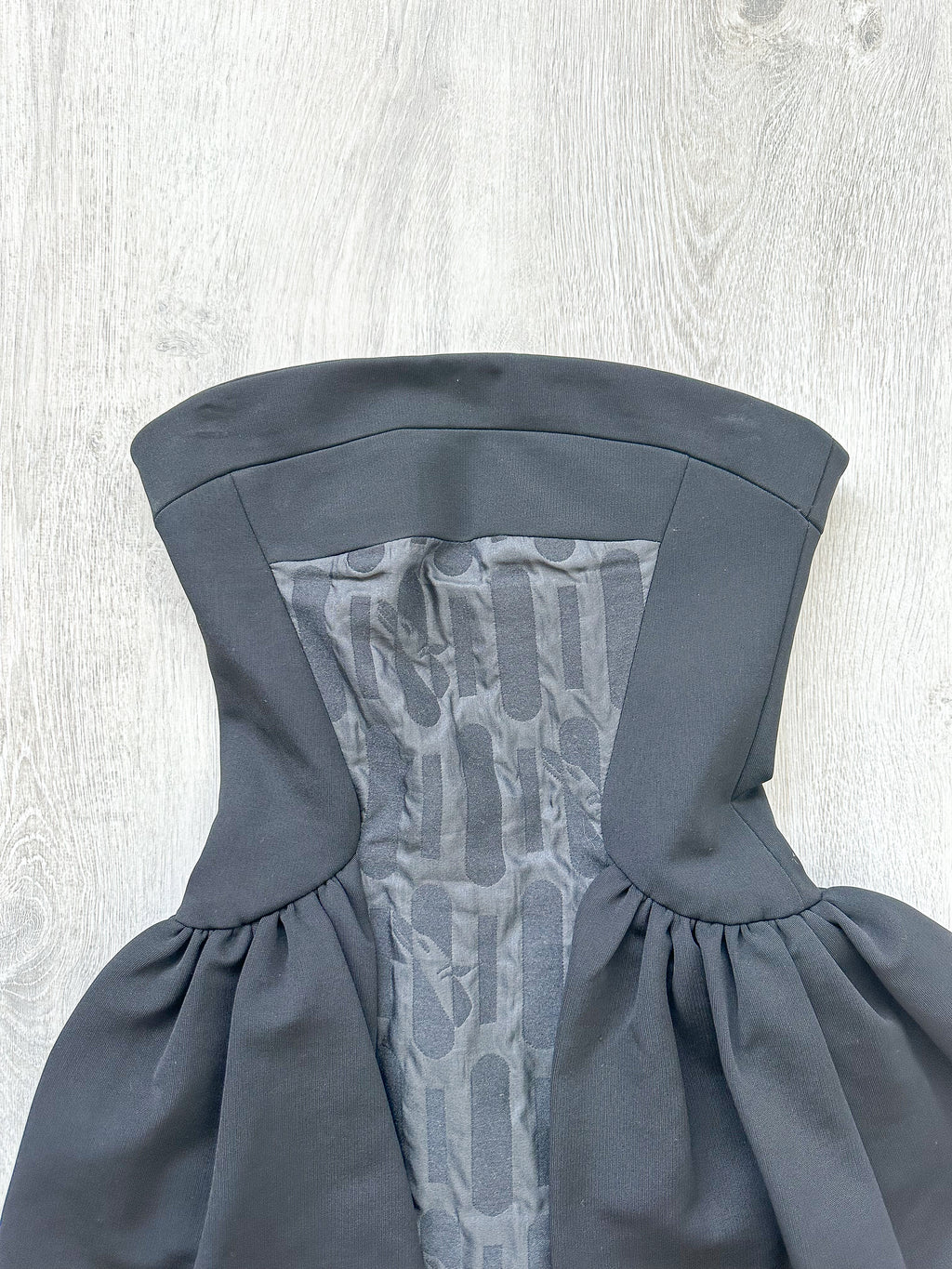 DAVID KOMA Black Peplum Print Front Strapless Dress - House Of Huntington