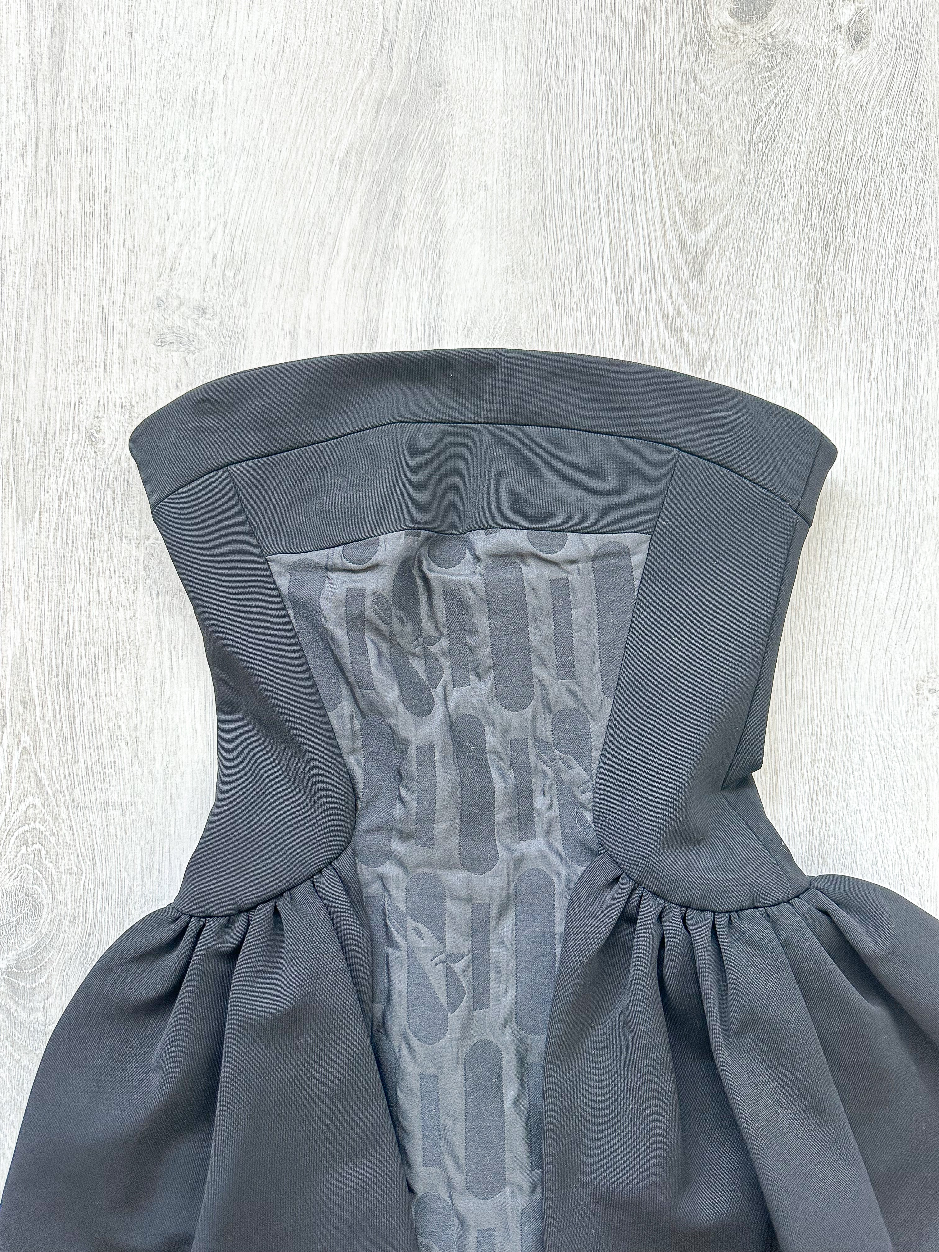 DAVID KOMA Black Peplum Print Front Strapless Dress - House Of Huntington