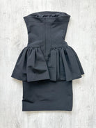 DAVID KOMA Black Peplum Print Front Strapless Dress - House Of Huntington