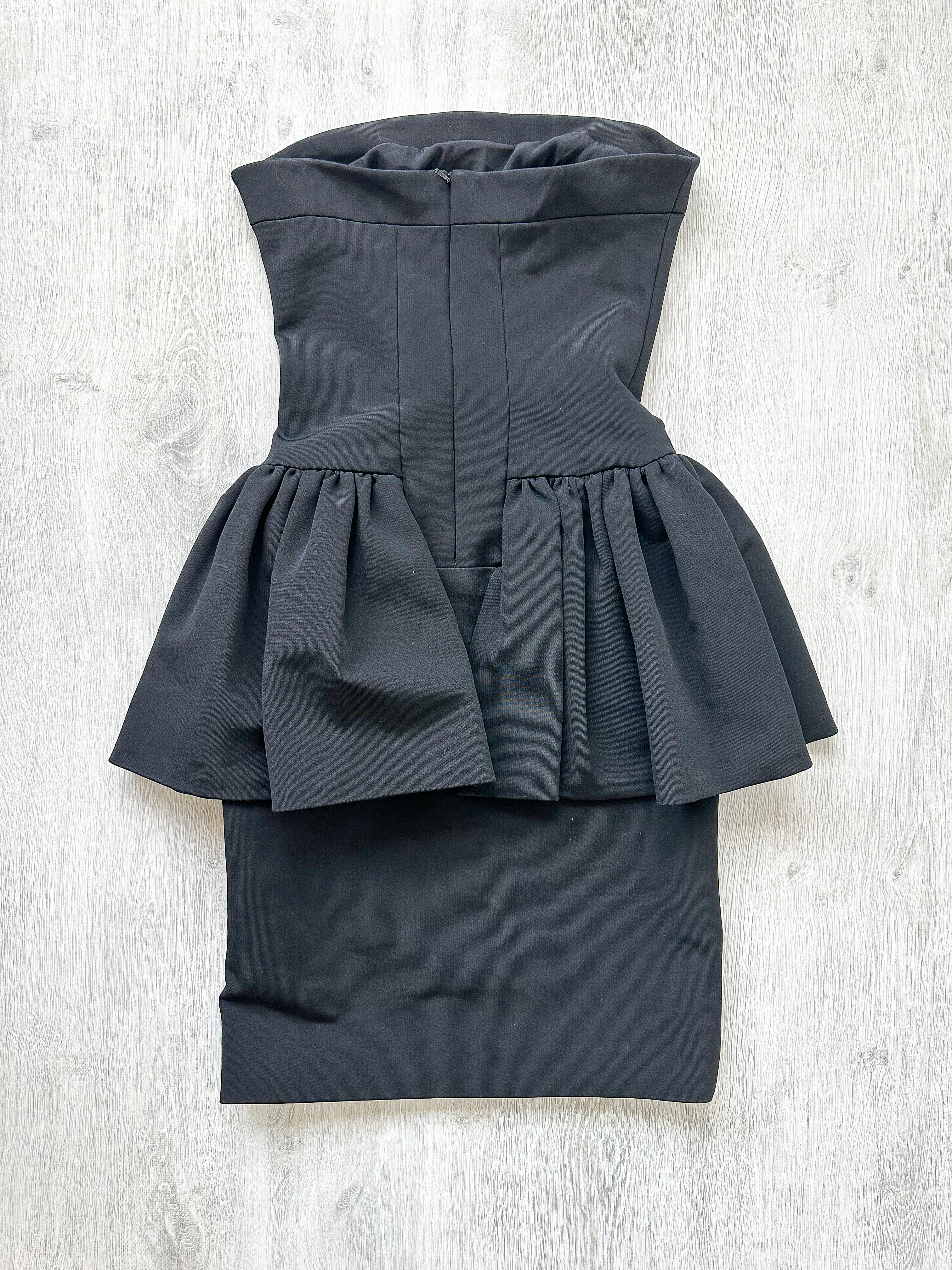 DAVID KOMA Black Peplum Print Front Strapless Dress - House Of Huntington