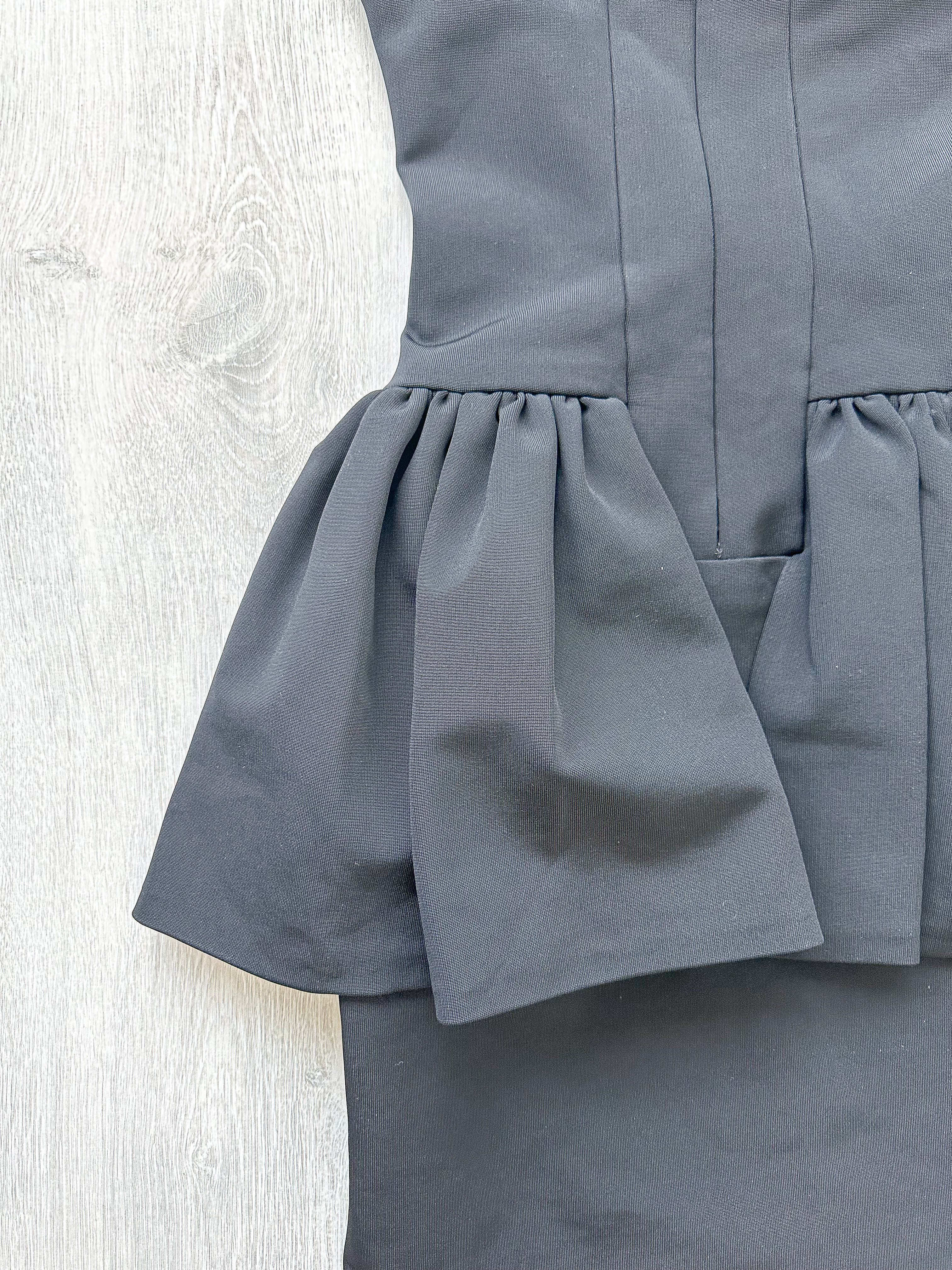 DAVID KOMA Black Peplum Print Front Strapless Dress - House Of Huntington